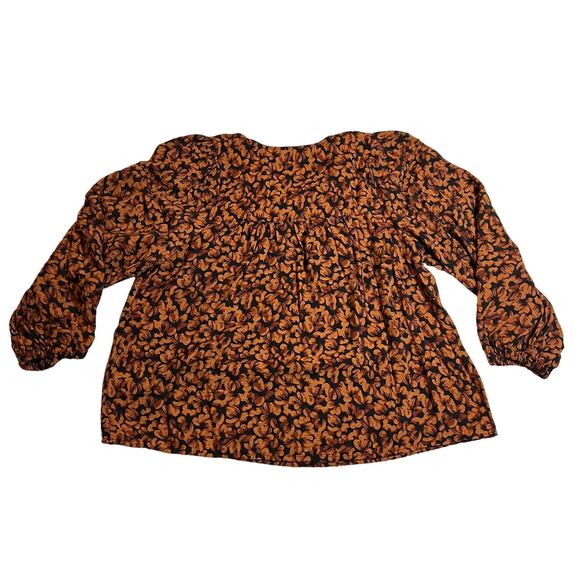 a new day Women's Floral Print Flowy Balloon Sleeve Tie-Front Top Size XS - Picture 2 of 9